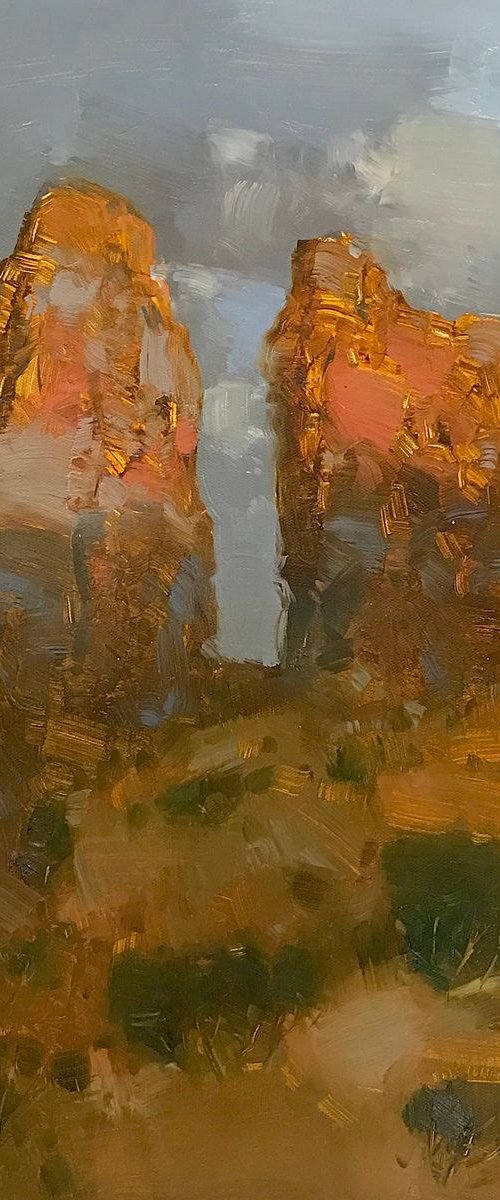 Cliff Mountain, Landscape, Original oil painting, One of a kind Signed by Vahe Yeremyan