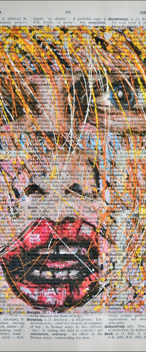 Painting Head - Collage Art on Large Real English Dictionary Vintage Book Page by Jakub DK - JAKUB D KRZEWNIAK