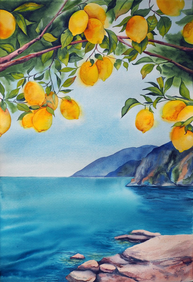 Impressionistic Watercolour , Mediterranean Landscape By Delnara El, 15 X 22, Artwork For Sale On Artfinder