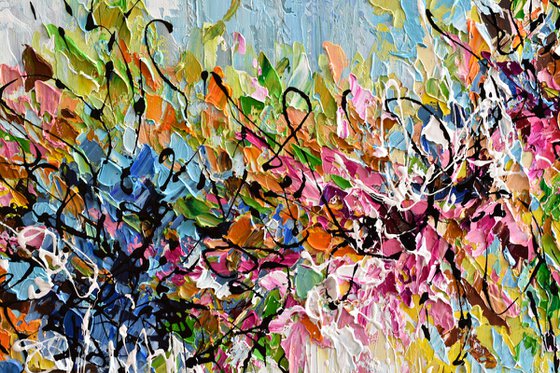 Autumn Bloom - Abstract Floral Painting, Impasto palette knife