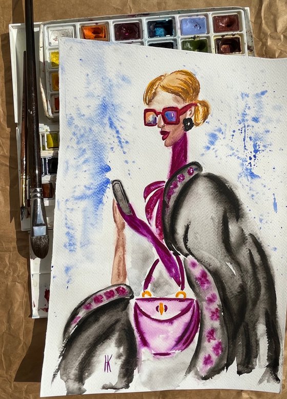 New York. Fashion Girl - Original Watercolor Painting