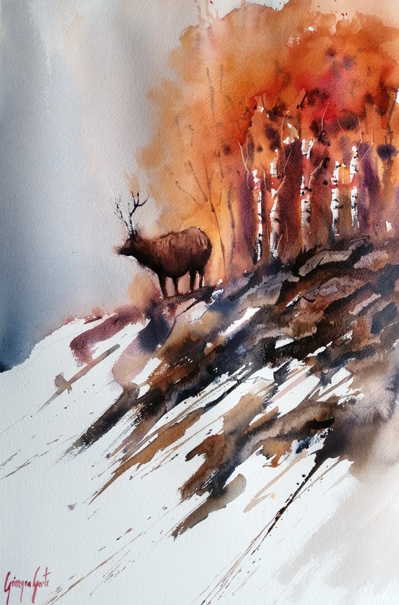 Impressionistic Animal Watercolour By Giorgio Gosti, 14 X 21, Deer 6, Original Artwork