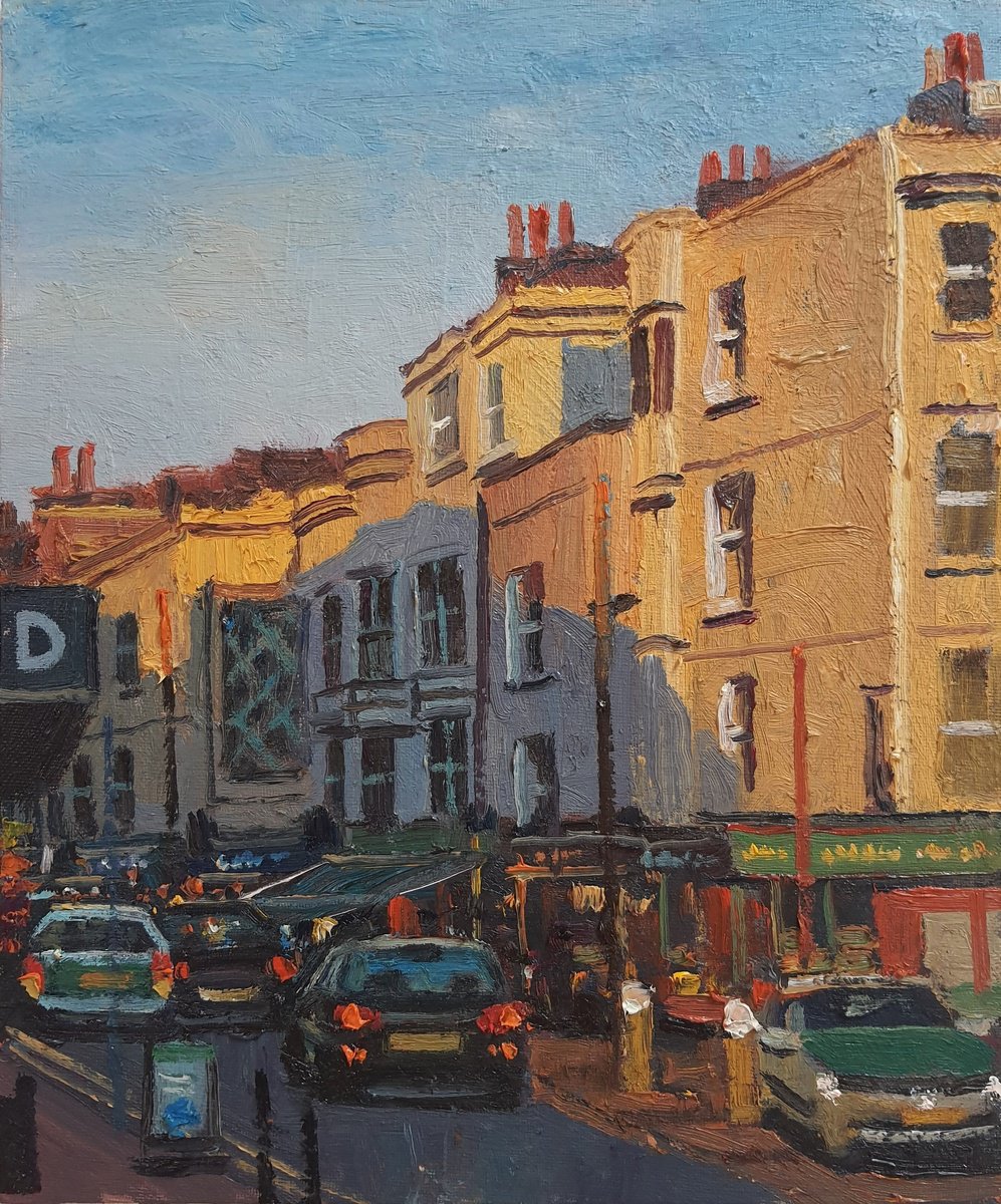Impressionistic Cityscapes Oil Painting By Roberto Ponte, 10 X 12", Brighton Western Road, Original Artwork