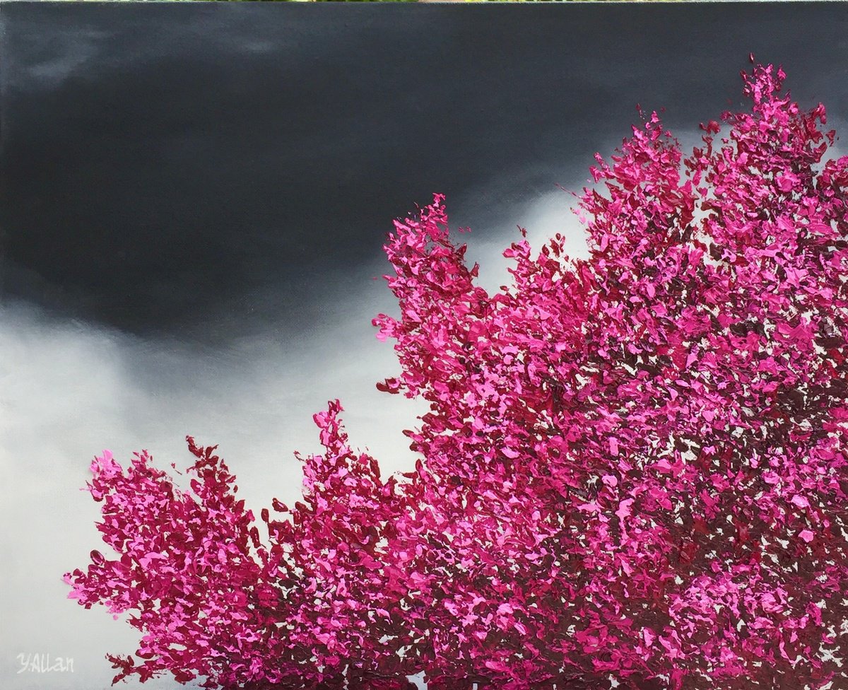 Impressionistic Landscape Oil Painting By Yulia Allan, 22 X 18", Moody Cherry, Original Artwork