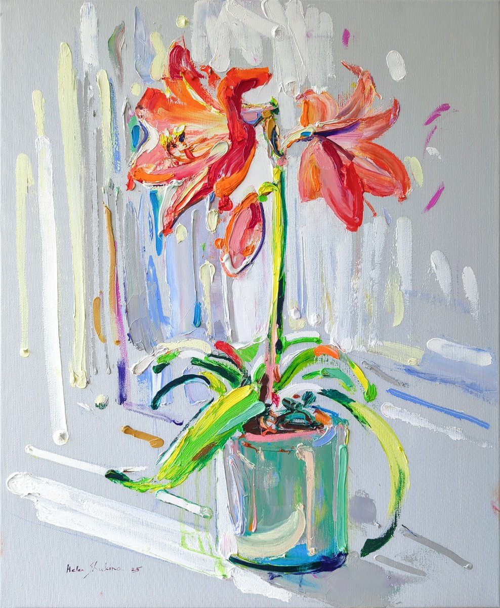Expressive Botanical Oil Painting By Helen Shukina, 20 X 24, Lilies. Beauty In Small Things, Original Artwork