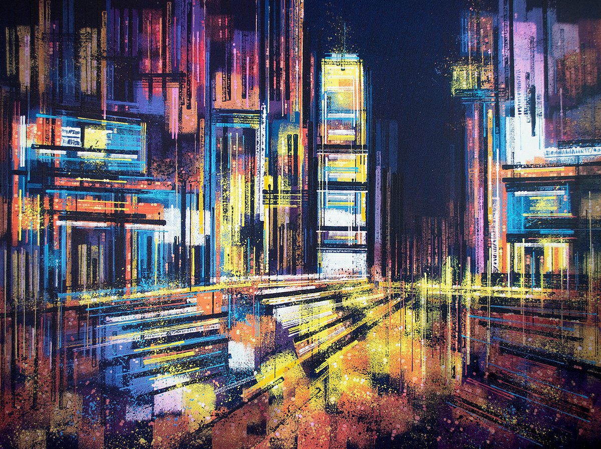 Expressive Cityscapes Acrylic Painting By Marc Todd, 40 X 30", Times Square New York, Original Artwork