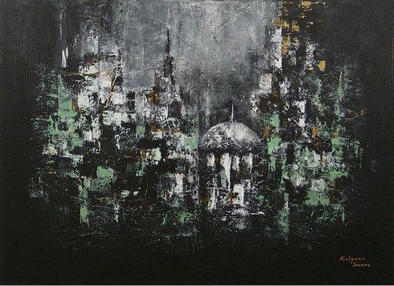 Brooding Metropolis  (Large Abstract Cityscape, 110x80cm)