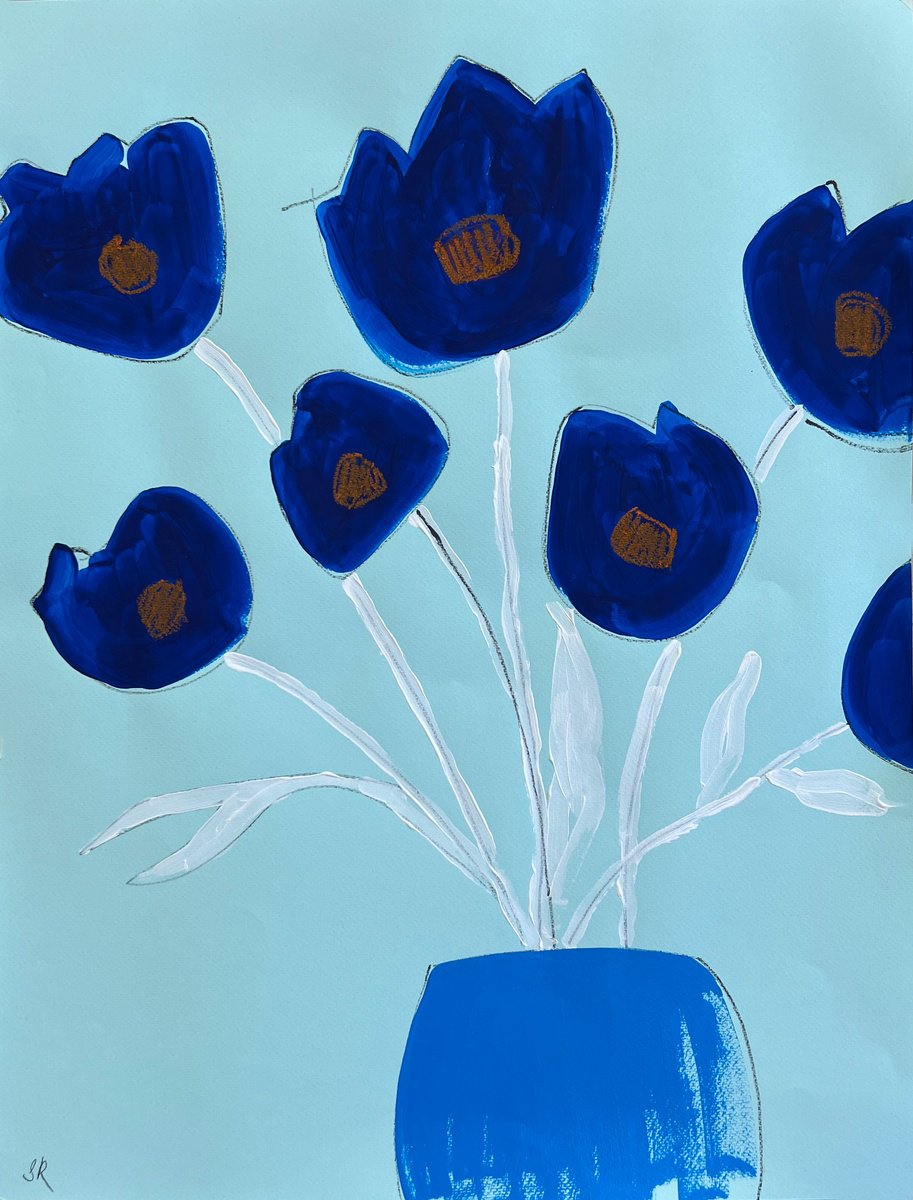 Minimalist Blue Flower art by Sasha Robinson