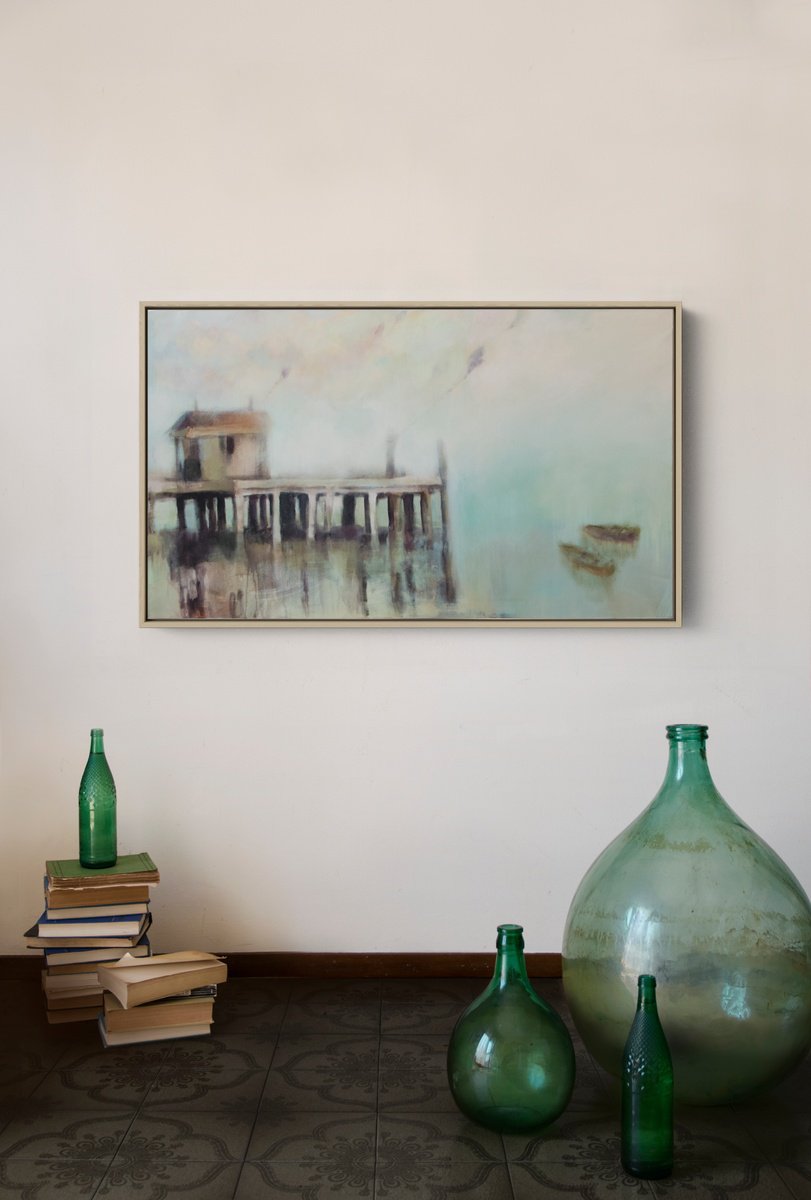 Impressionistic Landscape Painting By Olga Bezverkhaya, 47 X 28", The Breath Of The Lake, Original Artwork