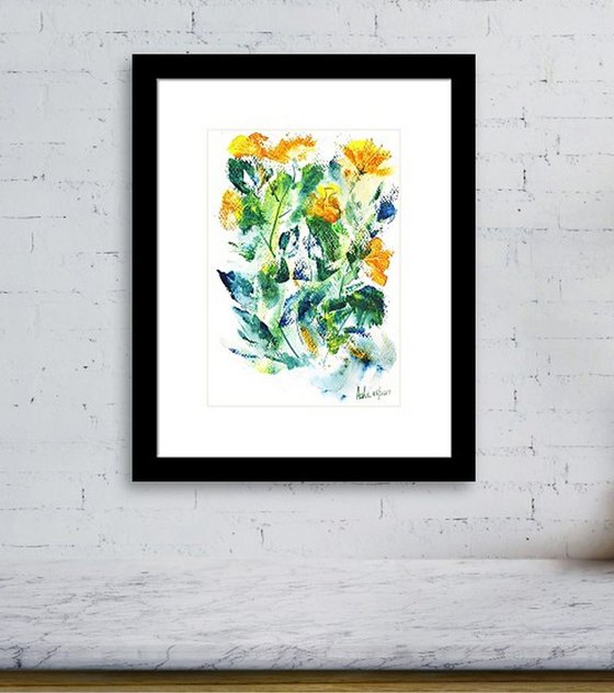 Yellow Spring Flowers, Abstract Floral