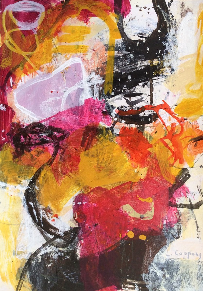 Expressive Abstract Acrylic Painting By Linda Coppens, 12 X 17", Radiant Whimsy, Original Artwork