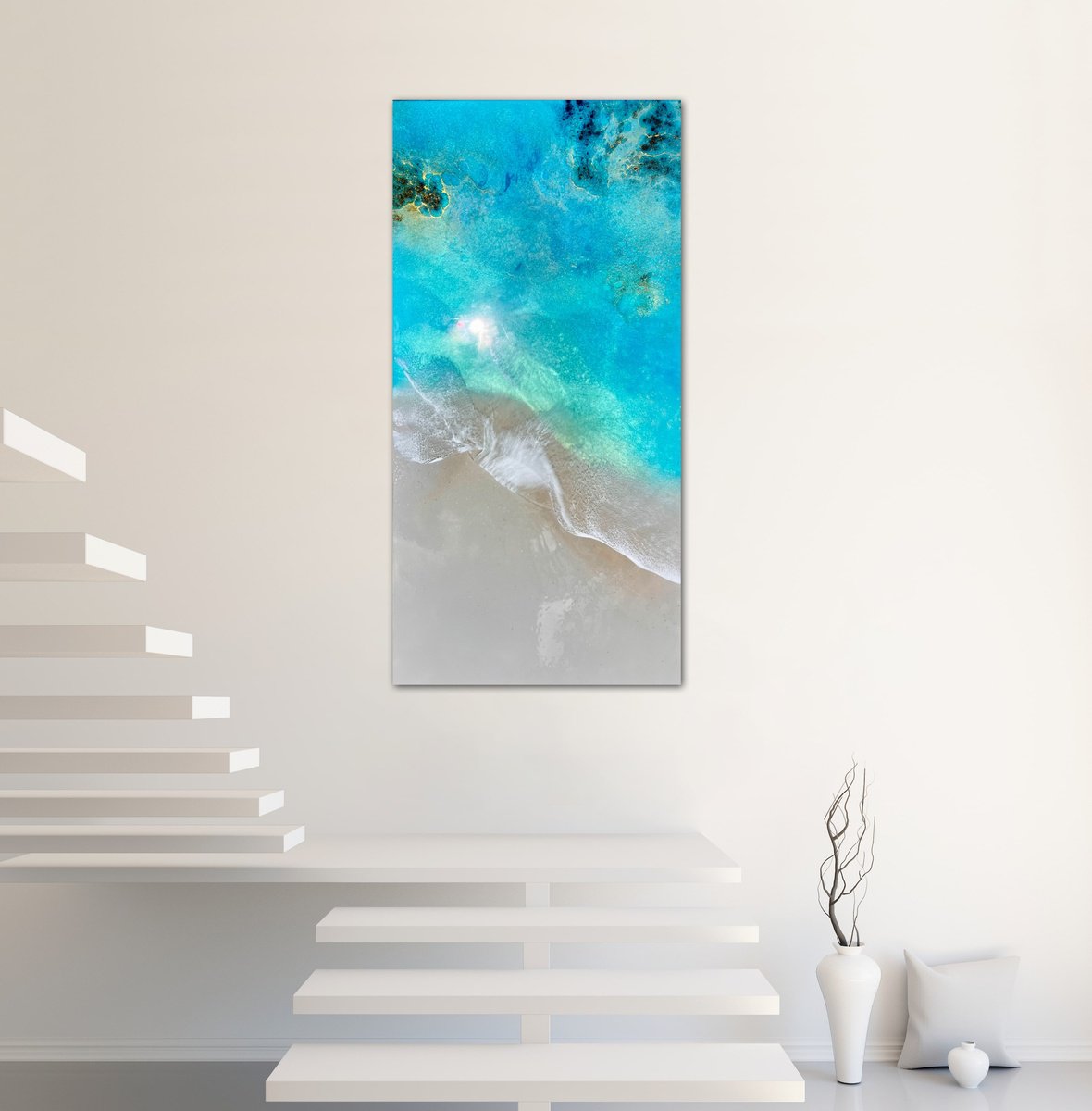 Photorealistic Landscape Acrylic Painting By Ana Hefco, 24 X 48, A Drop In The Ocean, Original Artwork