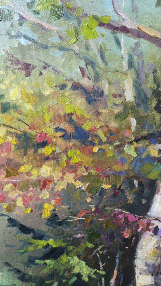 Autumnal park #3, pleinair, original, oil on canvas painting (12x16x0.7")