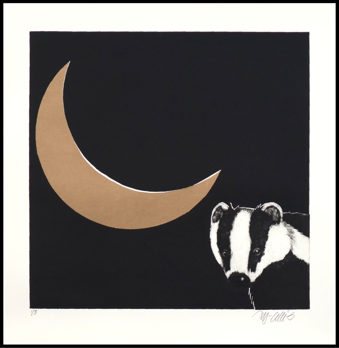 Linocut , Midnight Badger By Mariann Johansen-Ellis, 20 X 20, Artwork For Sale On Artfinder