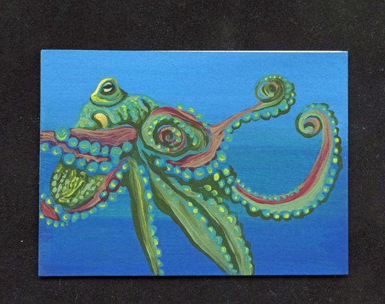 ACEO ATC Original Painting Octopus Marine Wildlife Art-Carla Smale