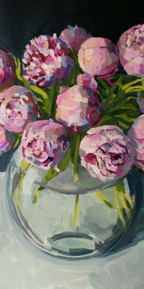 Peonies in a glass bowl by Katharine Rowe