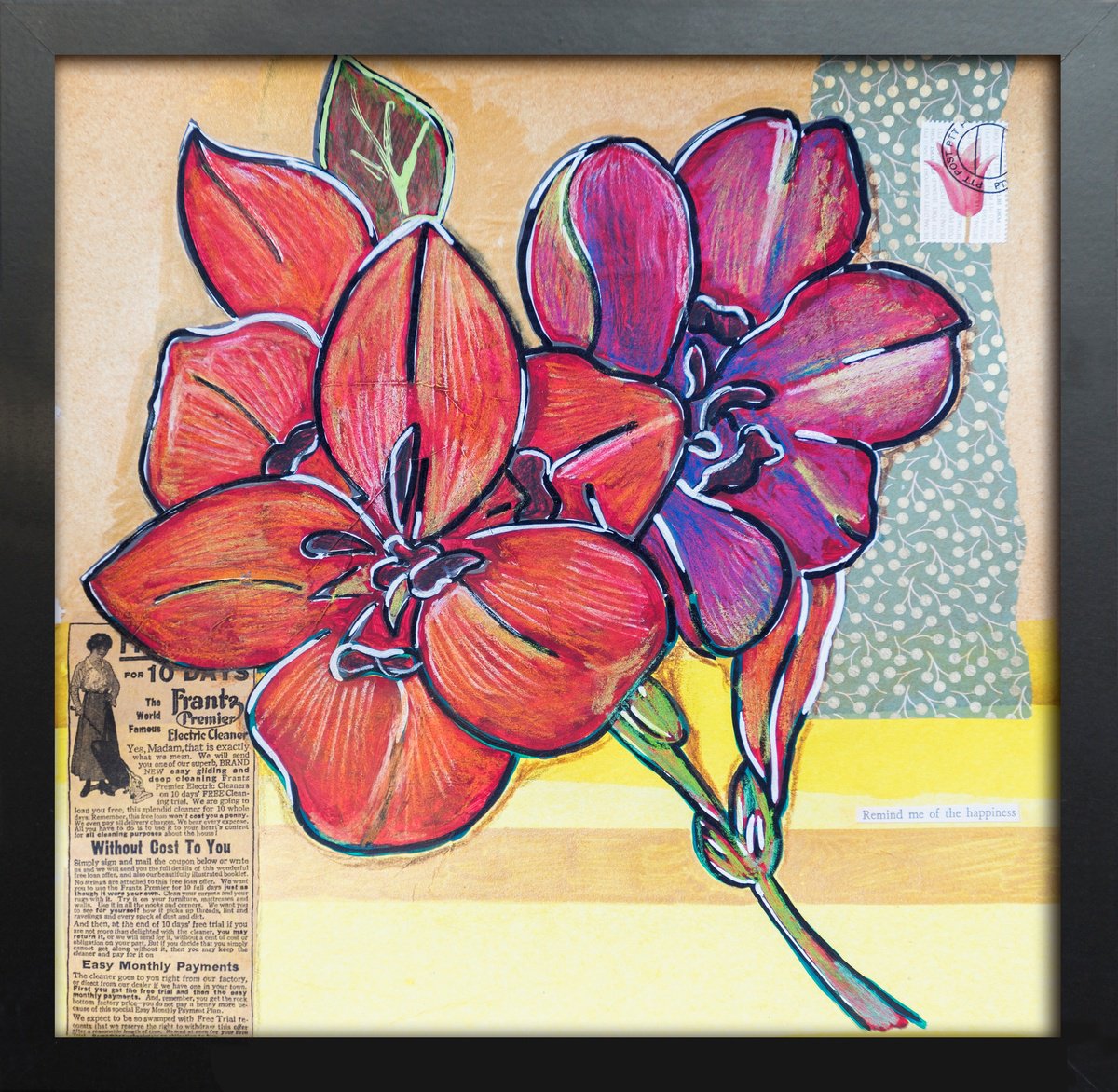 Illustrative Botanical Collage By Ariadna De Raadt, 13 X 13, Floral Card. Retro 1, Original Artwork