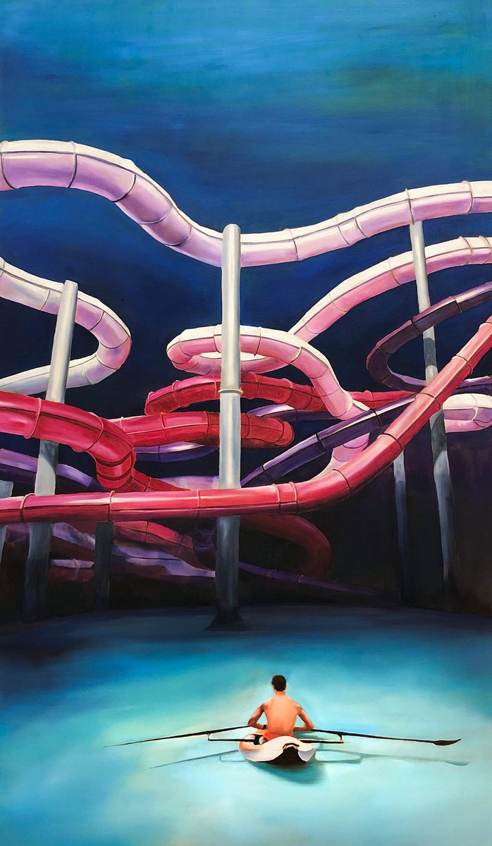 Surrealistic Cityscapes Oil Painting By Sofia Fresia, 31 X 55", L