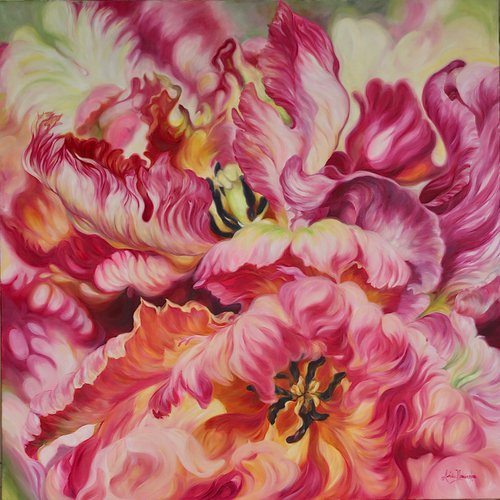 Lifeblood- big parrot tulip flower painting by Anita Nowinska