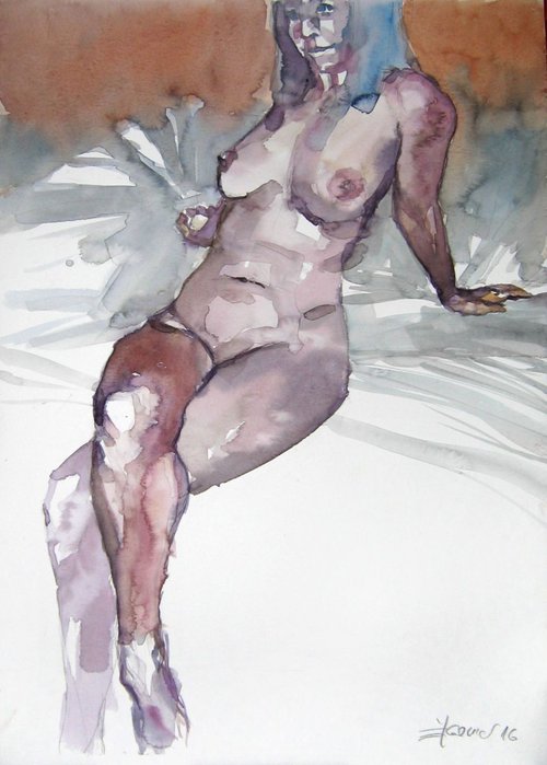 cross legged nude.. by Goran Žigolić Watercolors