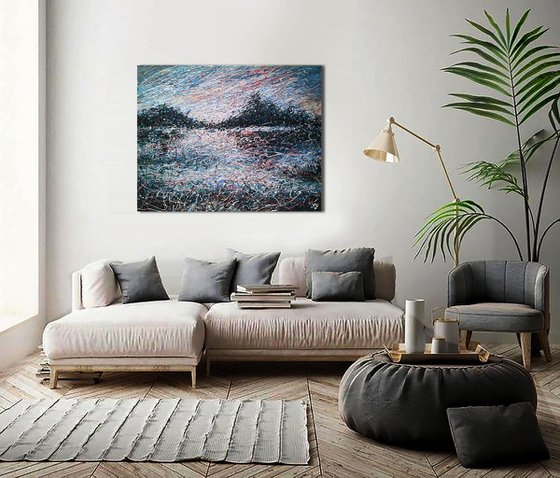 Peaceful nature Сalm landscape Meditation Leight beige blue abstract painting - Ready to hang