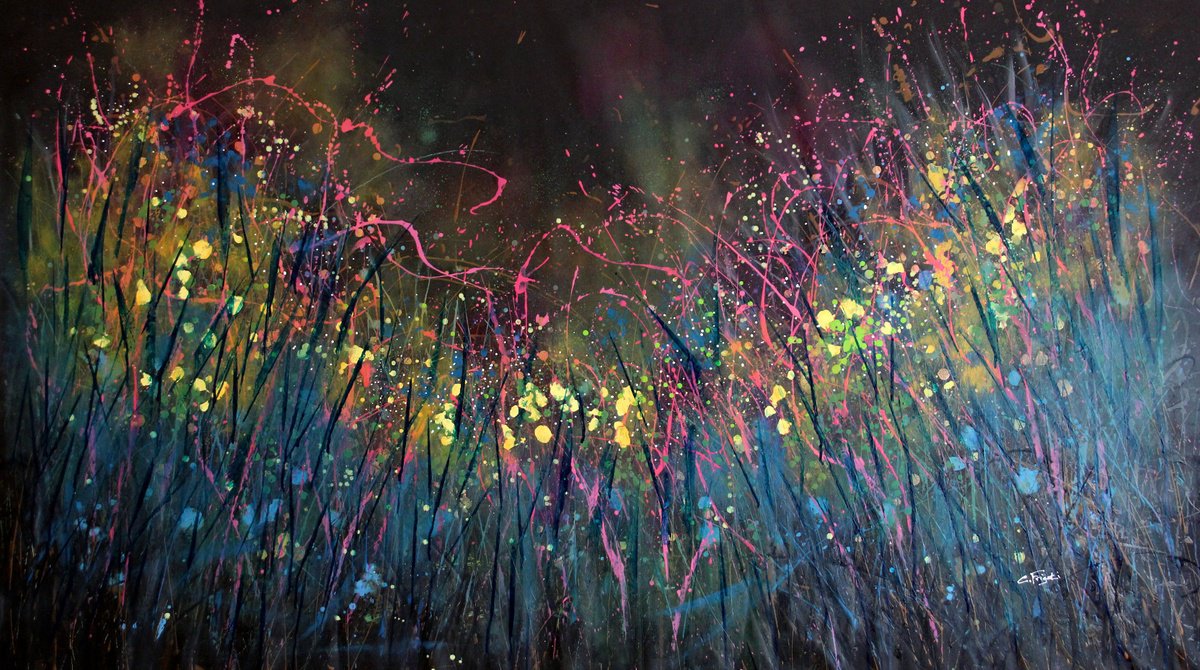 Expressive Botanical Acrylic Painting By Cecilia Frigati, 84 X 49, Underwater Love #3, Original Artwork