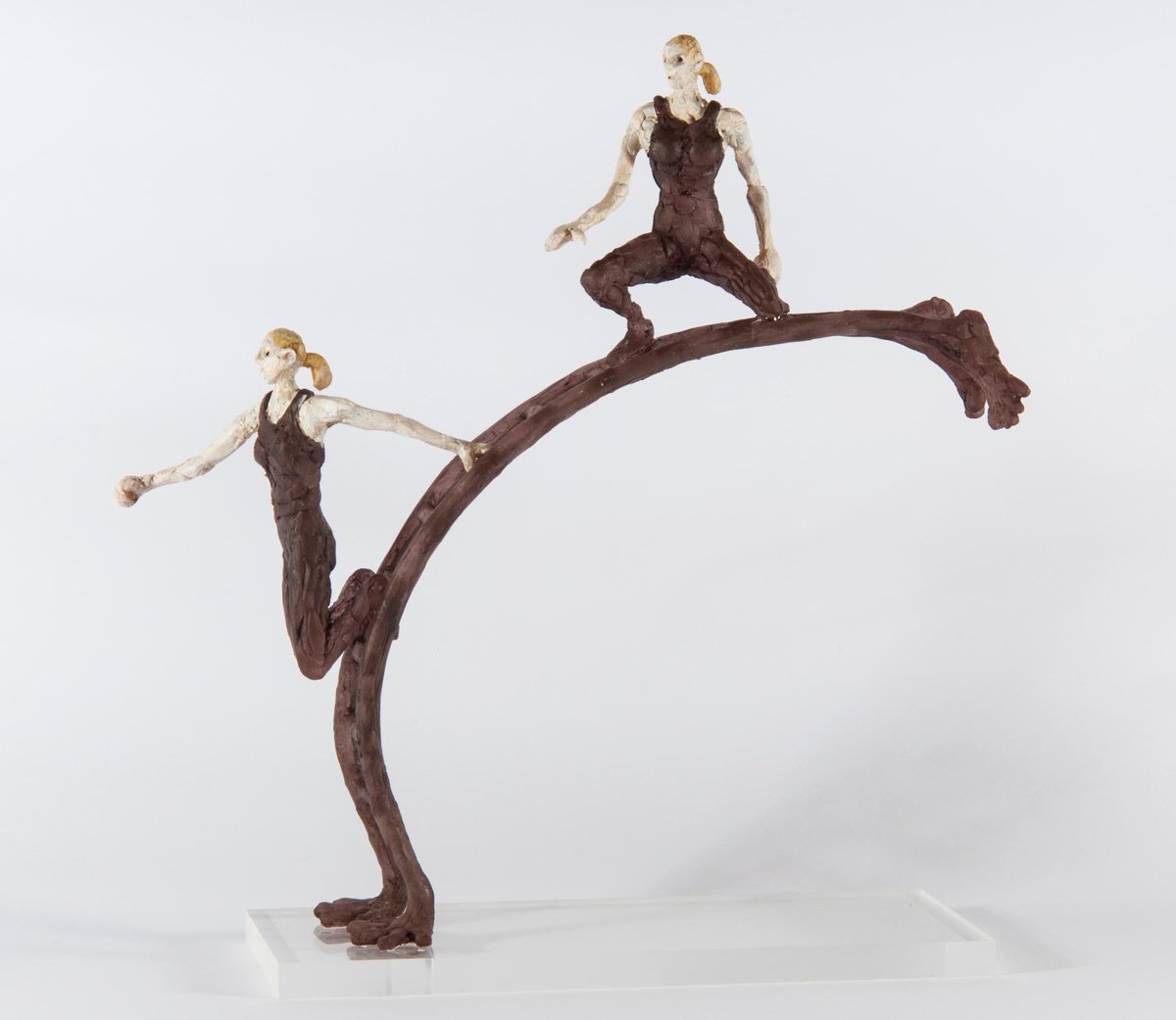 Expressive Portrait Sculpture By Holly Bennett, 9 X 11, Ladder Riders Ii, Original Artwork