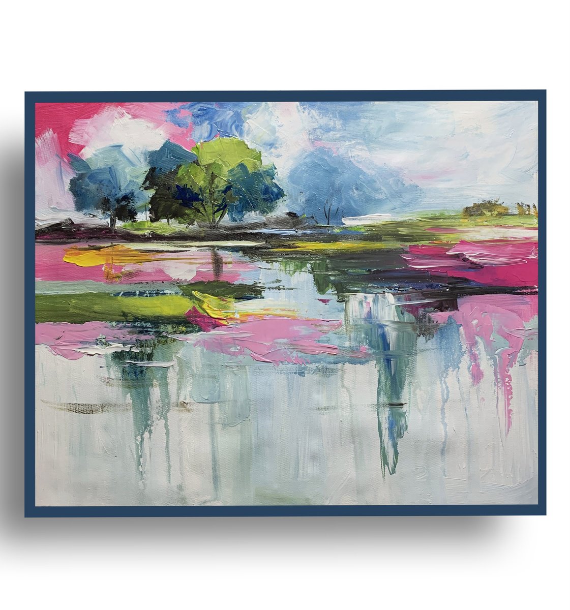 Abstract Landscape Acrylic Painting By Vita Schagen, 20 X 16", Mirrored Dreams., Original Artwork