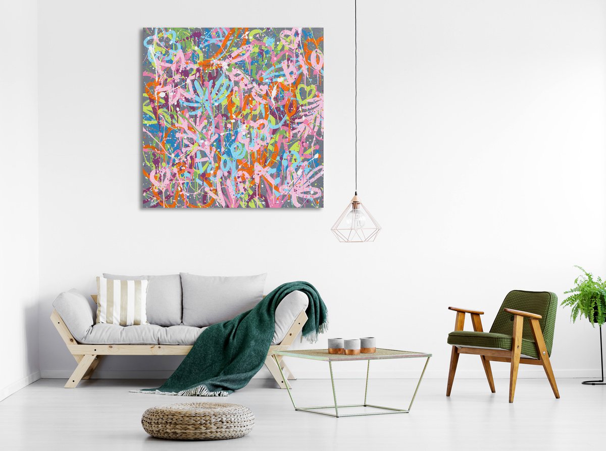 Urban And Pop Acrylic Painting , Bio Vida By Isabelle Pelletane, 39 X 39, Artwork For Sale On Artfinder