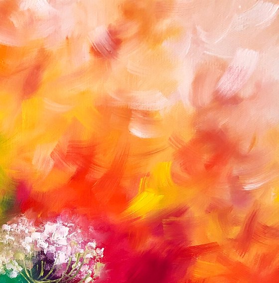 RAINBOW FLOWER SWIRL - Abstract flowers. Rainbow dandelions. Flower field. Red and blue. Pooh. Summer. Emotions.