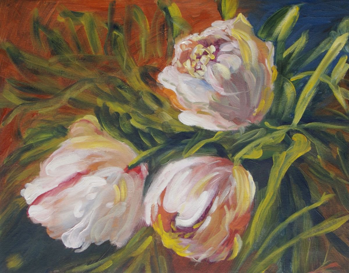 Impressionistic Botanical Oil Painting By Elena Sokolova, 20 X 16, Tulips, Original Artwork