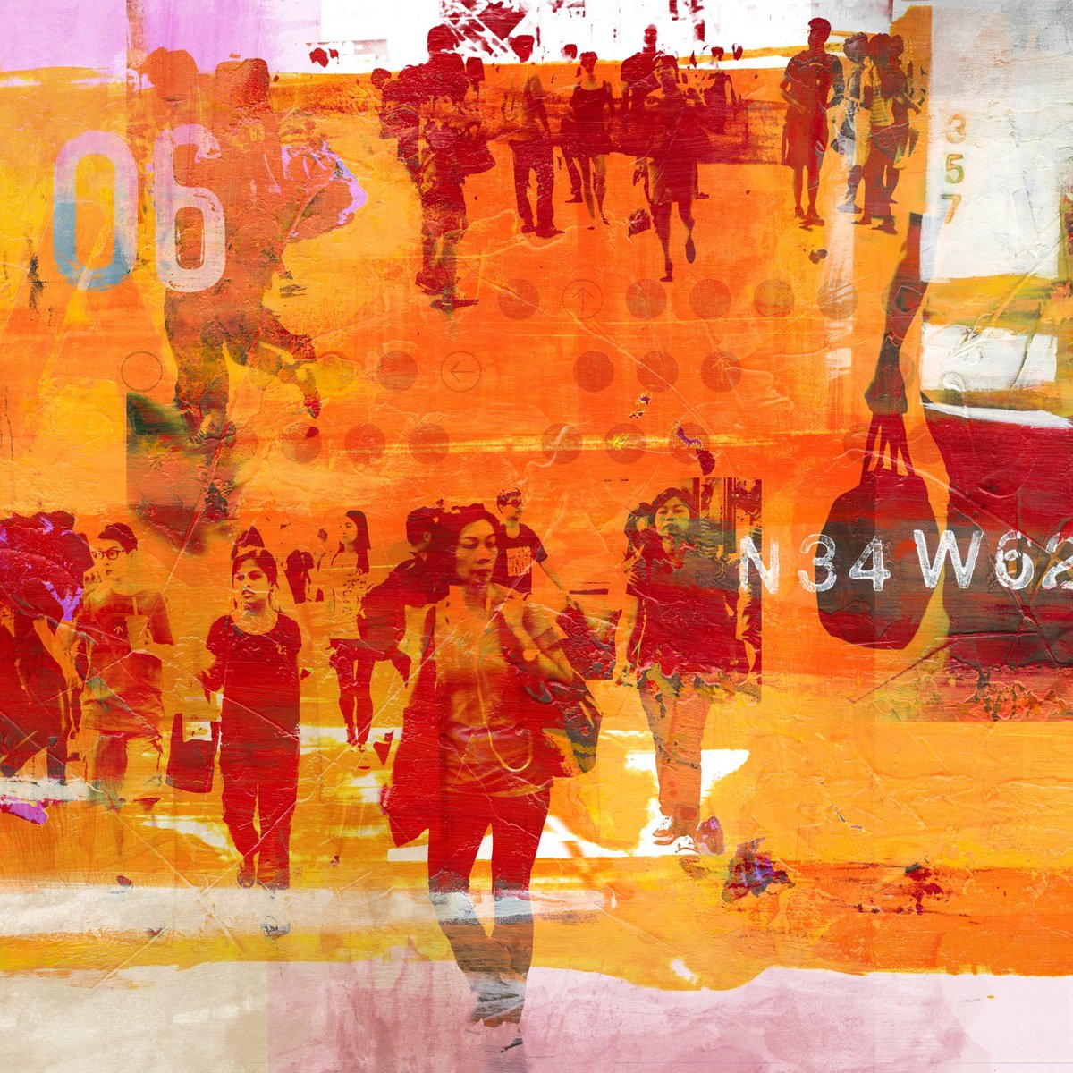 Abstract Cityscapes Photograph By Sven Pfrommer, 47 X 47", Human Crowd V, Original Artwork