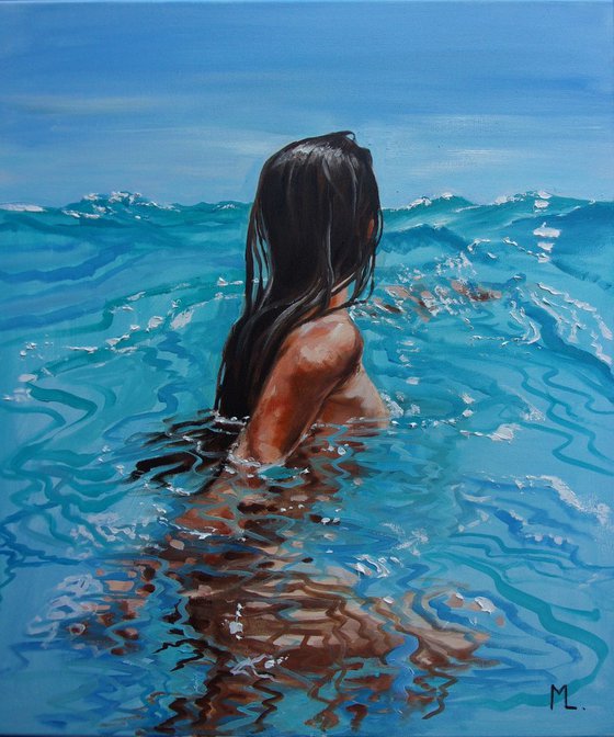 " BLUE ... " original painting SEA summer GIFT sea swimming