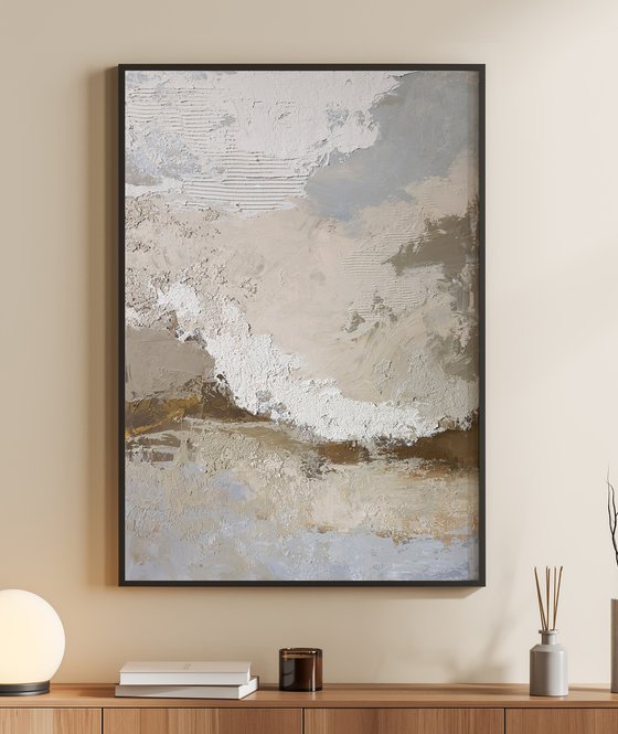 "Fjord 2" Abstract blue brown textured art
