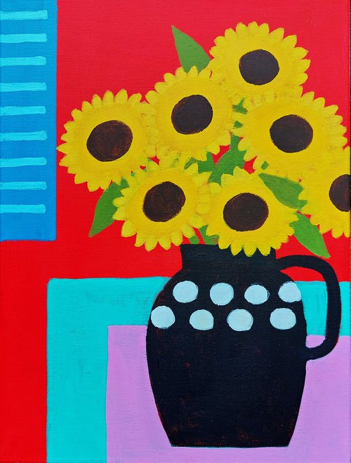 Sunflowers and Blue Shutters by Jan Rippingham