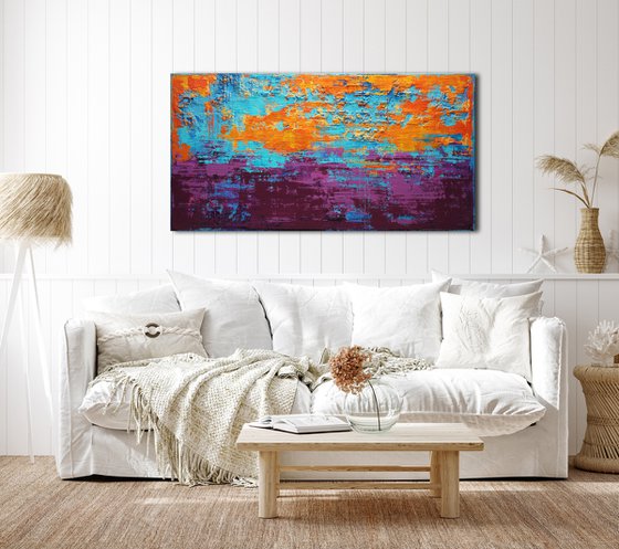 LAVENDER SUNSET - 160 x 80 CM - TEXTURED ACRYLIC PAINTING ON CANVAS * VIBRANT COLORS
