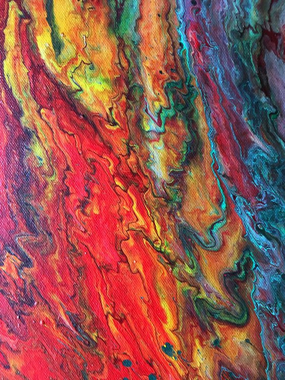 "Up In Flames" - FREE WORLDWIDE SHIPPING - Original Abstract PMS Fluid Acrylic Painting - 24 x 24 inches