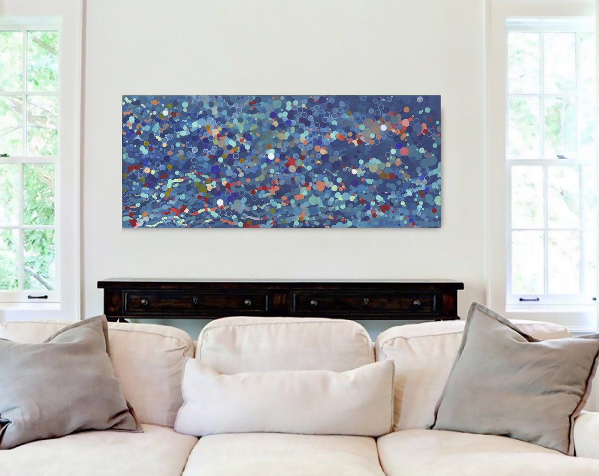Organic Abstract Painting By Margaret Juul, 48 X 20", Sea Sparkle, Original Artwork