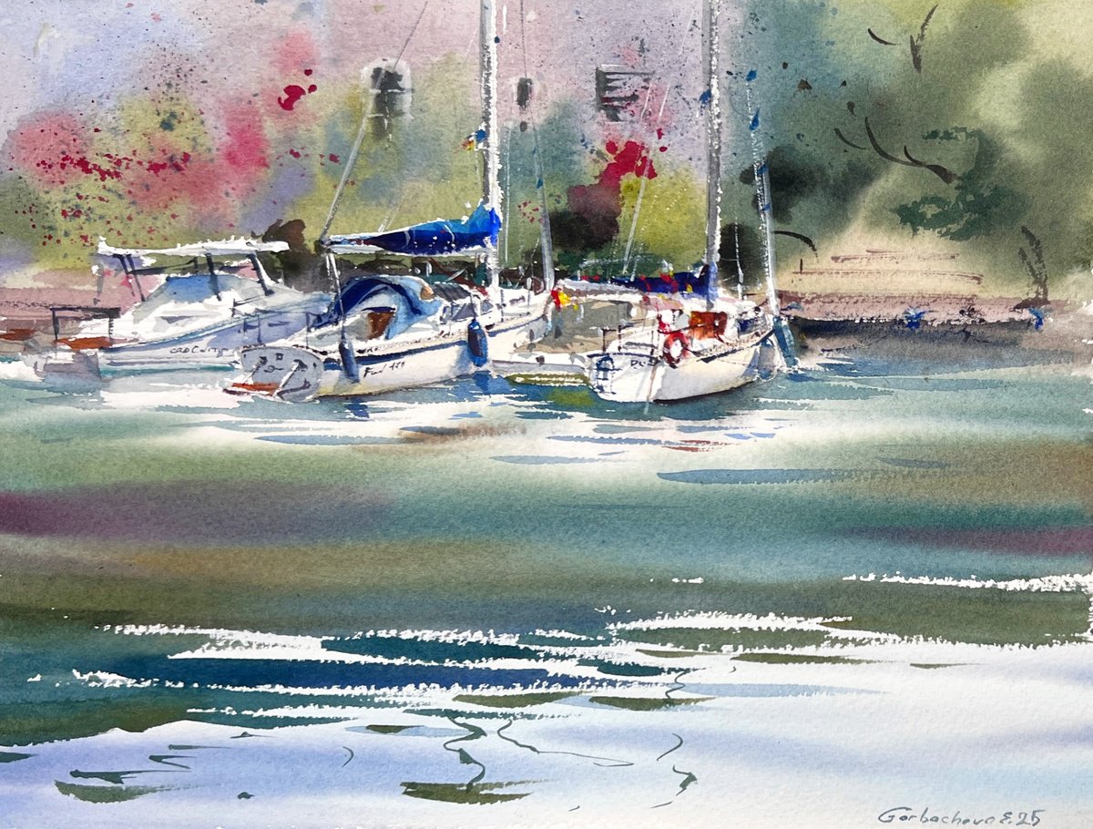 Impressionistic Watercolour , Anchored In Light By Eugenia Gorbacheva, 12 X 9, Artwork For Sale On Artfinder