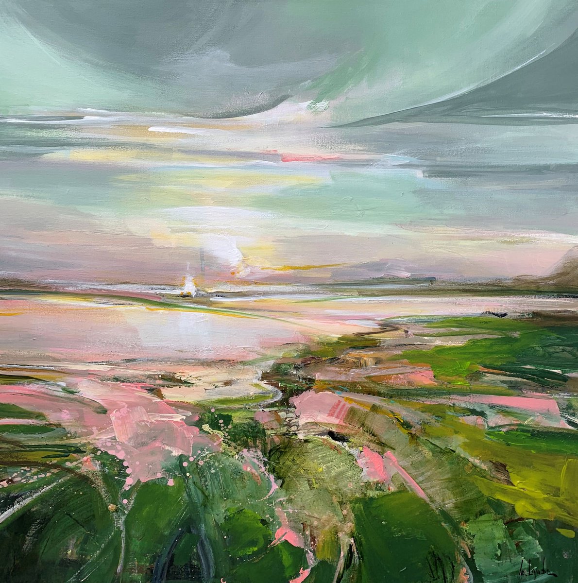 Abstract Landscape Acrylic Painting By Irina Laube, 28 X 28, The Silence, Original Artwork