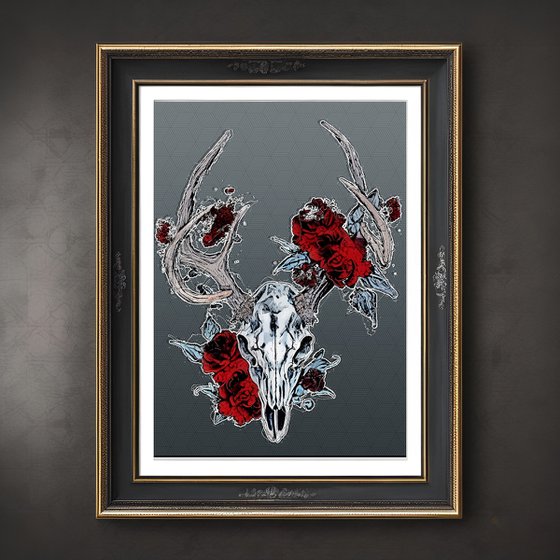 Deer Skull with Flowers