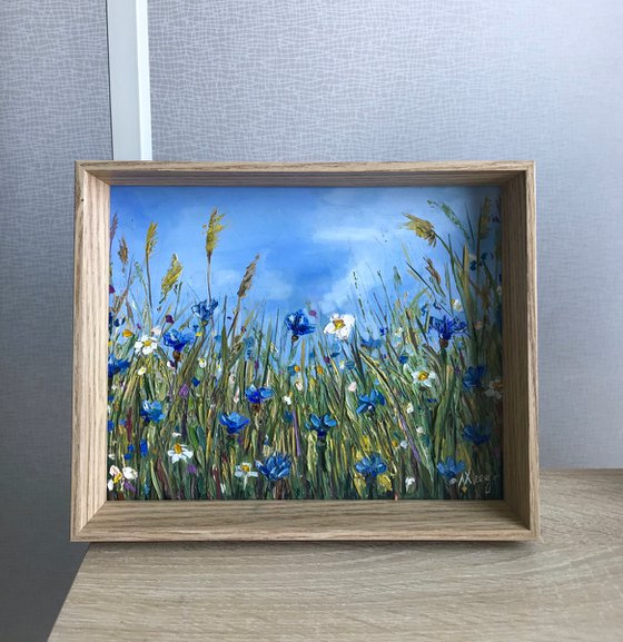 Floral Field Impasto painting Framed 21x27cm