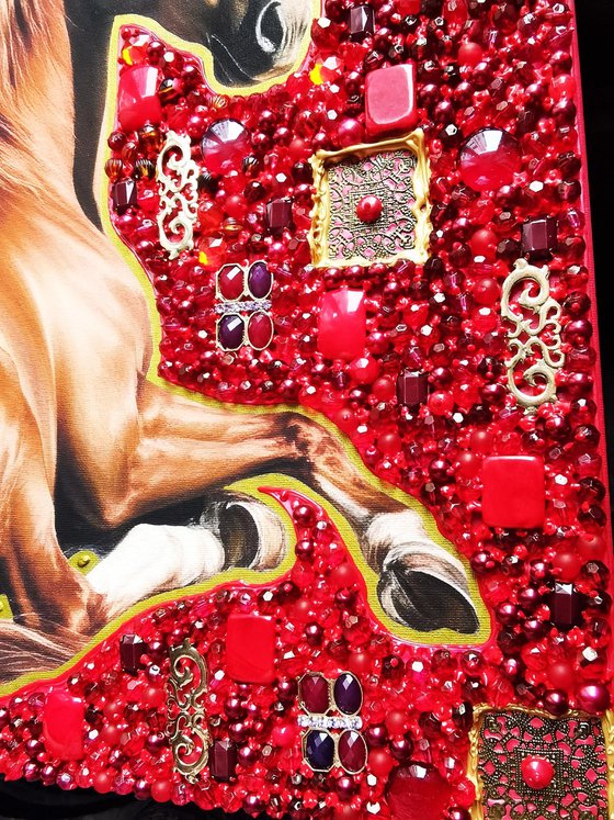 Ginger brown horse. Red coral artwork