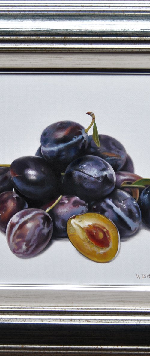 Still life with plums II , Original oil on canvas painting by Valeri Tsvetkov