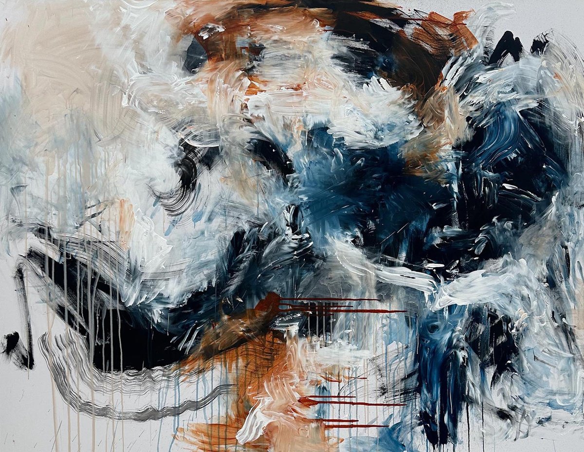 Abstract Acrylic Painting By Omar Obaid, 71 X 55", Muted Time, Original Artwork