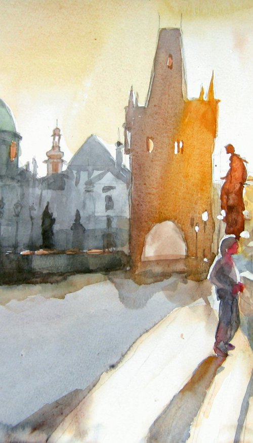 Spending  time (on Charles bridge, Prague ) by Goran Žigolić Watercolors