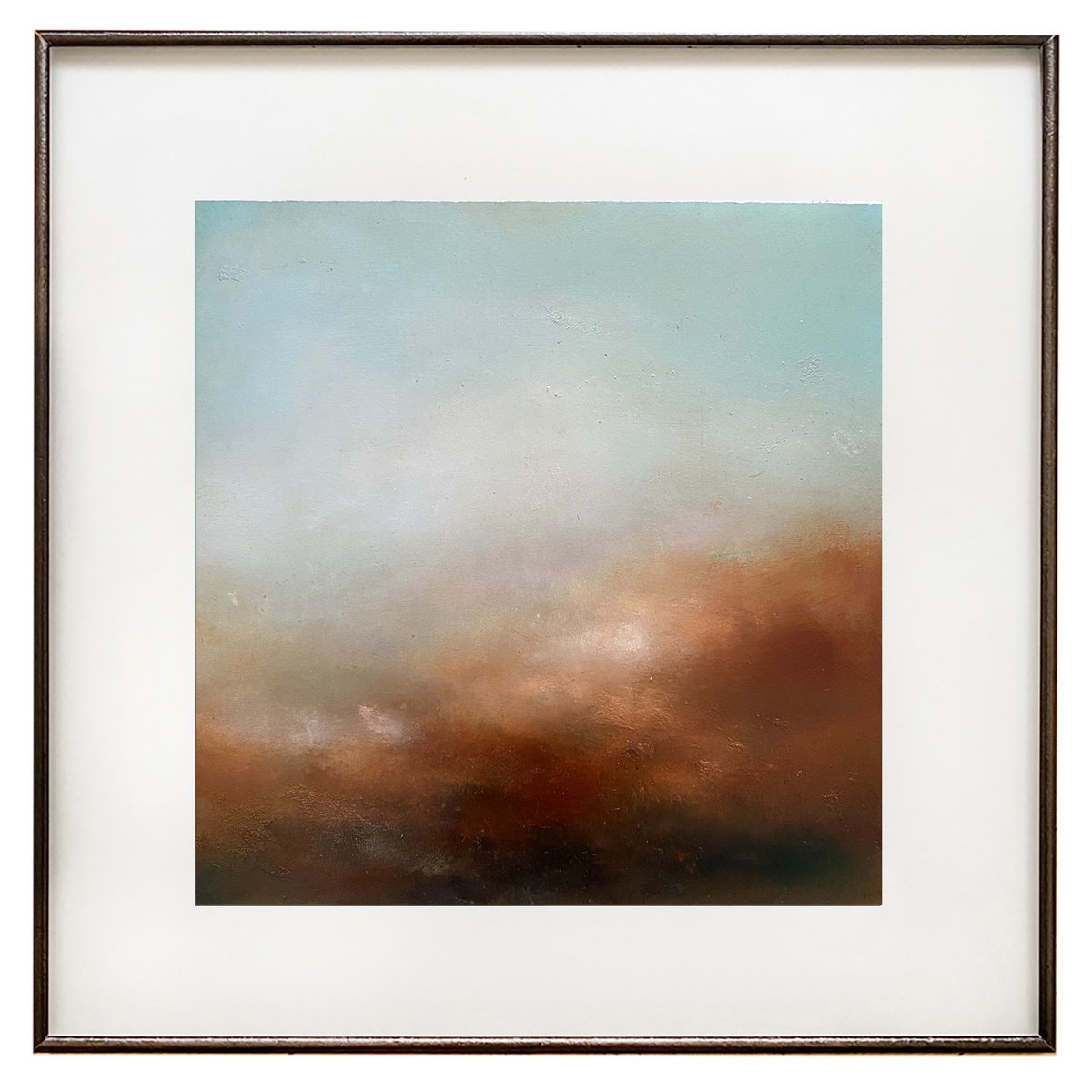 Views of one mountain 4 50x50 in frame - gold particles original oil painting landscape gi... by Elena Troyanskaya