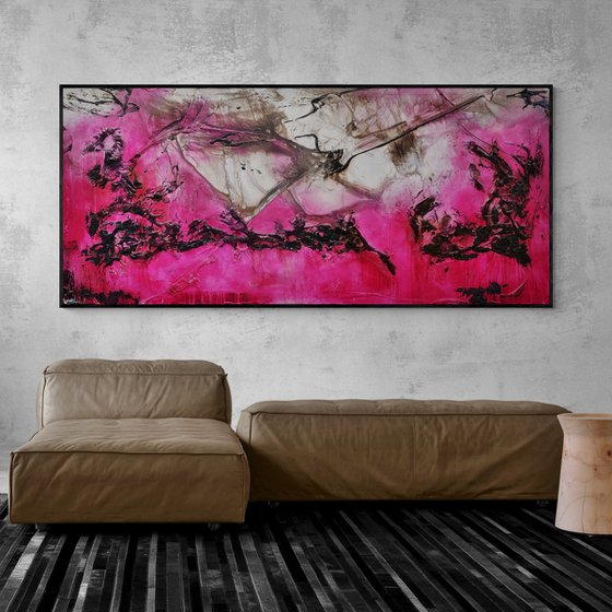 Pink and Grunge 270cm x 120cm Pink Rust Textured Abstract Art