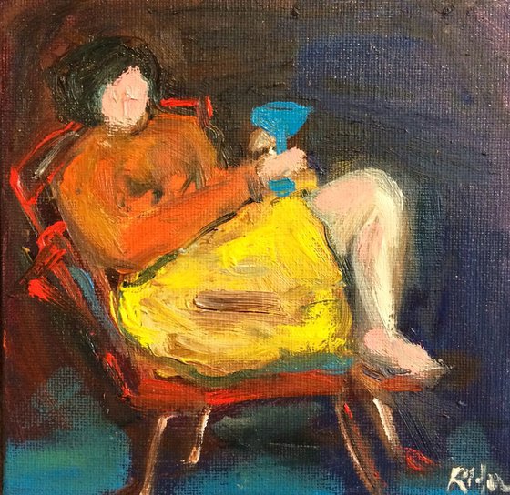 Girl with a blue wine glass ( Reserved for Meg)
