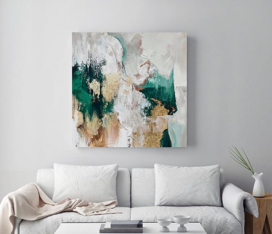 "Green Sobriety" Green gold abstract art